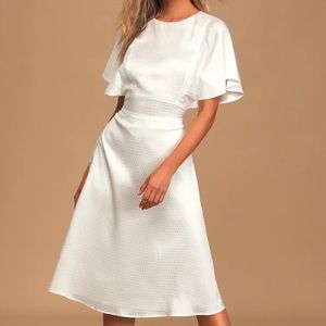 NWT Cabaret Queen White Polka Dot Embossed Satin Backless Midi Dress